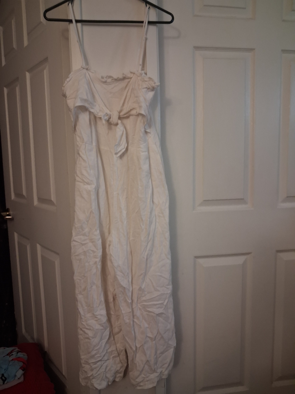 Women's White Cotton Romper Jumpsuit with Tie Front